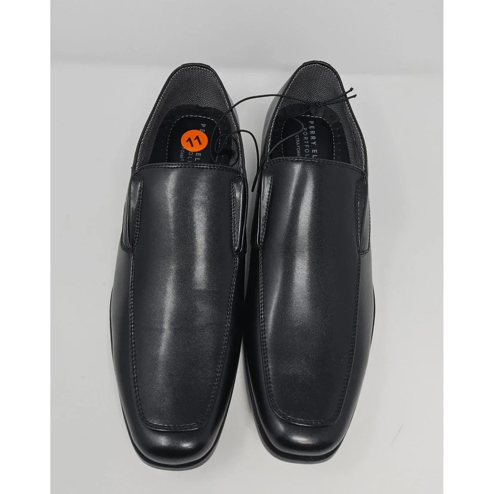Perry Ellis Loafers Dress Shoes Mens 11 Wide Bicycle Toe Black Portfolio Slip On